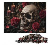 Skull And Roses Dark Beauty Wooden Jigsaw 300 Pieces for Adults | Jigsaw Puzzle: family tabletop activity alone or together.