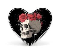 Skull And Roses Funny Metal Badge 1″ Heart Form Brooch Pin | Novelty Clothes Hat Bag Tie Accessories Decor for Men Women