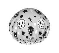 Skull And Stars Print Premium Double Layer Shower Cap For Women With Reusable Shower Cap For Hair - Waterproof Plastic Cap - Shower Caps For Long, Short And Curly Hairs