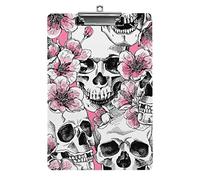 Skull and with Flowers Cherry A4 Size Clipboard Funny Aesthetic Working Studying Letter Standard Clip Board 12.5×8.5 in Hardboard for School Classroom Kids Writing Drawing
