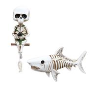 Skull Angler With Shark Statue Halloween Skeleton Statue For Haunted House Party Weather-Resistant Craft For Garden, Party, And Desktop Horror Decor And Gothic Home Accent