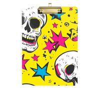 Skull Anime Cartoon Style Halloween Acrylic Automotive Clip Board Standard Letter A4 Size Plastic for Coaches Medical Classroom Gold 12x9in Tabla para escribir con Clip