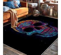 Skull Area Rug, Gothic Bohemian Floral Swirls Halloween Black Non-Slip Backing Home Indoor Pattern Carpets Non Shedding Rugs for Living Room Bedroom Under Bed Apartment Decor 5' X 7'