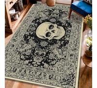 Skull Area Rug, Gothic Vintage Flowers Ornamental Halloween Black Non-Slip Backing Home Indoor Pattern Carpets Non Shedding Rugs for Living Room Bedroom New Home Dining Decor 4' X 6'