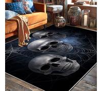 Skull Area Rug, Halloween Gothic Spiderweb Smoke Halloween Black Non-Slip Backing Home Indoor Pattern Carpets Non Shedding Rugs for Living Room Bedroom Under Table Dining Decor 5' X 7'