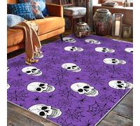 Skull Area Rug, Halloween Gothic Spiderweb Spider Halloween Violet Non-Slip Backing Aesthetic Rectangle Home Floor Carpet Rugs for Living Room Bedroom New Home Dining Decor 5' X 7'