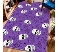 Skull Area Rug, Halloween Gothic Spiderweb Spider Halloween Violet Non-Slip Backing Aesthetic Rectangle Home Floor Carpet Rugs for Living Room Bedroom Hallway Office Decor 4' X 6'