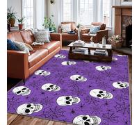 Skull Area Rug, Halloween Gothic Spiderweb Spider Halloween Violet Non-Slip Backing Soft Rectangle Carpet Stain Resistant Rugs for Living Room Bedroom Hallway Desk Office Decor 6' X 9'