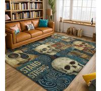 Skull Area Rug, Vintage Rustic Guitar Text None Brown Low Pile Foam Home Indoor Pattern Carpets Non Shedding Rugs for Living Room Bedroom College Dorm Kitchen Decor 5' X 7'