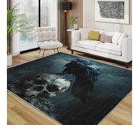 Skull Area Rugs for Living Room 80x150 - Gothic Raven Skeleton Rug for Bedroom, Black Crow Unique Non Slip Washable Short Pile Carpet, Skull Room Decor