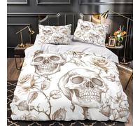 skull art design 3D Printed 3 PCS Comforter Cover gothic floral pattern style Duvet Cover Set Plush Breathable Microfiber Zipper Closure for Toddlers Kids Teens Adults Super king（260x220cm）
