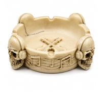 Skull Ashtray Resin Rock Music Ash Tray Decorative Gothic Cigarette Holder with Guitar & Music Notes Design 8cm Tabletop Smoking Accessory for Home Bar Man Cave