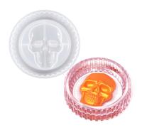 Skull Ashtray Silicone Mold Resin Cement Gothic Home Round Storage Tray B | Thick elastic silicone, non-stick easy release, fits for epoxy, concrete & plaster storage box candle holder Hollween decor