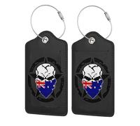 Skull Australia Australians Flag Luggage Tag for Suitcases PU Leather Baggage Bag Backpack Tags Decor with Privacy ID Label Address Card Protection for Men Women Travel Gift 2 PCS