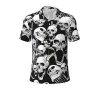 Skull Background Mens Short Sleeve Polo Shirt, Performance Quick Dry Casual Collared Fit Athletic T-Shirt, Black, Large