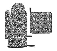 Skull Background Print Oven Kitchen Gloves Holiday Baking Grilling Microwaving Daily Home Restaurant Use