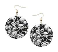Skull Background Printed Leather Earring Set For Women, 1 Pair Lightweight Bohemian Pierced Earrings Jewelry Gift For Women Girls