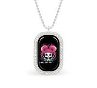Skull Barber I Will Cut You Pendant Necklace Fashion Jewelry Square Pendant with White Drill Border One Size