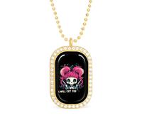 Skull Barber I Will Cut You Pendant Necklace Fashion Jewelry Square Pendant with White Drill Border One Size