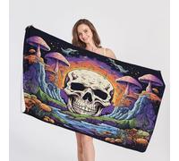 Skull Beach Towel, Microfibre Towel, Mushroom Beach Towels, Quick Dry & Sand Free & Lightweight & Super Absorbent Towel for Travel, Gym, Bath, Swimming, Beach Blanket, 100 x 200 cm