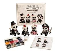 Skull Beads Embroidery Kits with 4 Cute Designs, Tiny 3D Beaded Skeleton DIY Kit, 3D Skeleton-Themed DIY Beaded Bracelet, for Beginners and Craft Enthusiasts, Easy to Get Started(Material Kit)