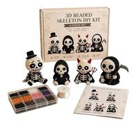 Skull Beads Embroidery Kits with 4 Cute Designs, Tiny 3D Beaded Skeleton DIY Kit, 3D Skeleton-Themed DIY Beaded Bracelet, for Beginners and Craft Enthusiasts, Easy to Get Started(Material Kit)