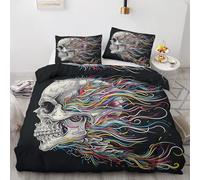 Skull Bedding Emperor - Skull Gifts, Gothic Skeleton Duvet Cover, Soft Breathable Microfibre Reversible Quilt Cover 260x220 cm and Pillowcases 50x75 cm, Bed Set with Zipper Closure Z#&240