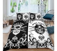 Skull Bedding Set 3 pieces,Gothic Couple Skeleton with Sword Comforter Cover for Boys Girls,Bohemia Style Floral Black White Ultra Soft Duvet Cover Decor,Double Size Quilt Cover