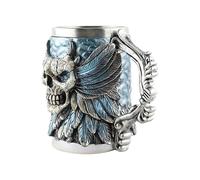 Skull Beer Mug - Warrior Skull Mug, Tanka 17 Ounces | Stainless Steel Single Handle, Good Atistic Resin Exterior and 304 Stainless Steel Inner Lining for Halloween Bar Drinkware Men's