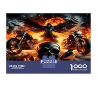 Skull Biker Dark 1000 Piece Classic Jigsaw Puzzle Gothic Rebellion Puzzle for Adults Thick Cardboard Impossible Hard Challenging Decompression Wall Decor Relaxation Creativity 70x50cm/1000pcs