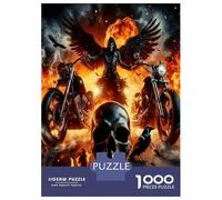 Skull Biker Dark 1000pc Jigsaw Puzzle Bundle Gothic Rebellion Puzzle for Adults Extra-Thick Cardboard Stress Relief Travel Adults Kids Age 12 Years Up Brain Training 70x50cm/1000pcs