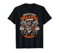 Skull Biker Hell Steel Motorcycle Rider Garage Builders T-Shirt