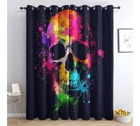 Skull Blackout Curtains for Bedroom - Colourful Skull Gothic Skeleton Living Room Curtains 66x90 Eyelet - Soft Thermal Insulated Patterned Drapes for Windows - 2 Panels