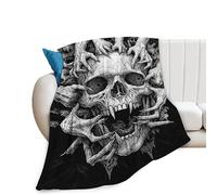 Skull Blanket for Girls Boys Horrible Gothic Throw Blankets Soft Cozy Warm Fuzzy Fleece Cool Black White Bedding Flannel Throws Stuff Gifts for Skull Lovers Kids Men Women Bedroom Decor 80"x60"
