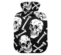 Skull Bones Painted Black and White hot-Water Bottle with Soft Cover, 1L hot Water Bags for Tummy Warmer,Tummy Warmer,Bolsa Caliente para Dolores musculares
