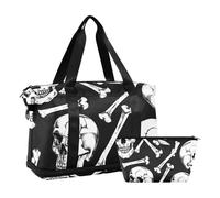Skull Bones Painted Black and White Travel Bag Overnight Bag with Adjustable Strap for Gym Multifunctional, Skull bones painted black and white, One Size