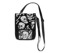 Skull Bones Painted Black and White Travel Wallet Passport Holder Hidden Neck pouching Slim Lightweight Crossbody Bag with Adjustable Strap