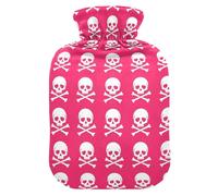 Skull Bones Pink Hot Water Bottle with Cover for Pain Relief Heating Bag for Headaches, 1L