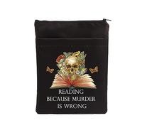 Skull Book Sleeve Reading Because Murder is Wrong Gifts for Mystery Book Lovers Bookish Gift Book Cover Book Protector Pouch