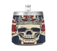 Skull British Flag Ashtray with Lid, Windproof Cigarette Ash Tray for Outdoor Indoor, Stainless Steel Ashtray for Home Office Balcony