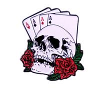 Skull Brooch Rose Skull Poker Hard Enamel Pin Cartoon Romanticism Pin Lapel Pins Accessory for Backpacks Badges Hats Bags Halloween Jewelry Gifts for Women Men Girls Kids Gift Halloween Decoration