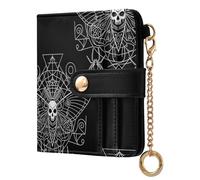 Skull Butterflies Black Pattern Small Women Wallet Leather RFID Blocking Bifold Compact Card Holder with Zipper Coin Pocket Purse for Ladies Girls Women
