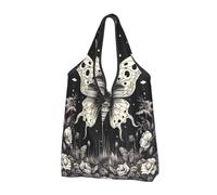 Skull Butterfly Gothic Foldable Shopping Bag Reusable Grocery Bags Halloween Portable Travel Pounch for Camping Daily Use
