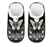 Skull Butterfly Gothic Slipper for Women Men Travel Slippers Foldable Indoor Plush Lining Slip on House Slippers Memory Foam Warm Home Sock Shoes L
