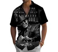 Skull Button Up Shirts for Men - Vintage Skeleton Beauty Printed Halloween Shirts | Trendy Button Down Top Tavern Skull XL