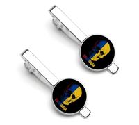 Skull Cambodian Flag Tie Clip for Men,Round Tie Bar Clips And Cufflinks Set for Luxury Clothing Accessories 2 Pcs