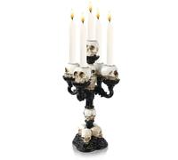 Skull Candle Holder, Resin Skull Tea Light Holder Gothic Human Skeleton Head Candlestick with 5 holes, Vintage Handcrafted Scary Spooky Skull Ornament for Home Halloween Party Graveyard Bar Decor (5)