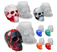 Skull Candle Molds 7-Piece Set, 3D Silicone in 4 Sizes - DIY Resin Wax Soap Clay for Halloween Decor