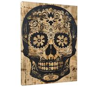 Skull Canvas Wall Art, Black Gold Day of the Dead Decor, Halloween Vintage Style Artwork for Living Room, Bedroom, Office, Unframed 16x20 Inch