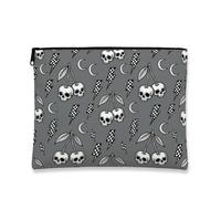 Skull Canvas with Zipper, Edgy Alternative Cherries Lightning Bolt N/A Gray Canvas with Zipper Toiletry Travel Bag for Travel, Purse, Bathroom, Vanity and Daily Storage, Gray, 7x9 Inch, Edgy
